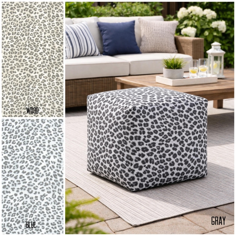 Pouf Ottoman Cylindrical Leopard Print Outdoor Fabric Deck Seating