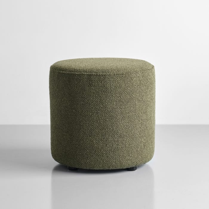 Pouf Ottoman Cylindrical Pine Green Woven Fabric Texture Minimalist