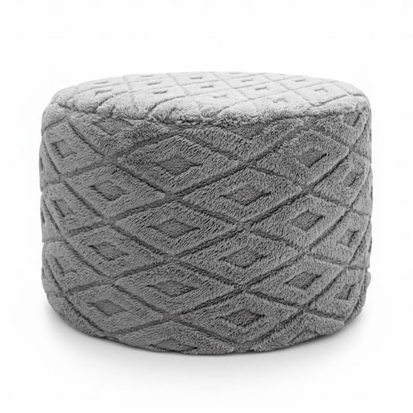Pouf Ottoman Cylindrical Shape Stitched Seams Woven Texture Minimalist