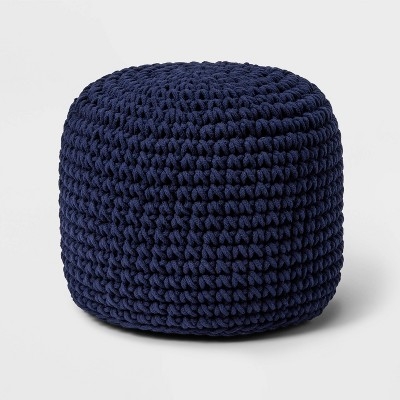 Pouf Ottoman Cylindrical with Geometric Contrast Stitching
