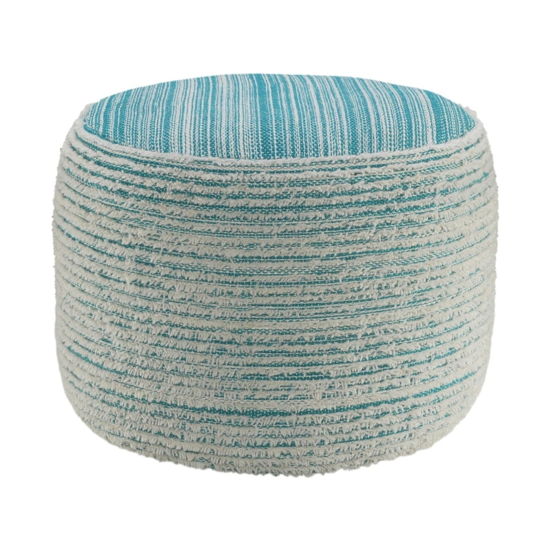 Pouf Ottoman Distressed Aqua Blue Woven Geometric Boho