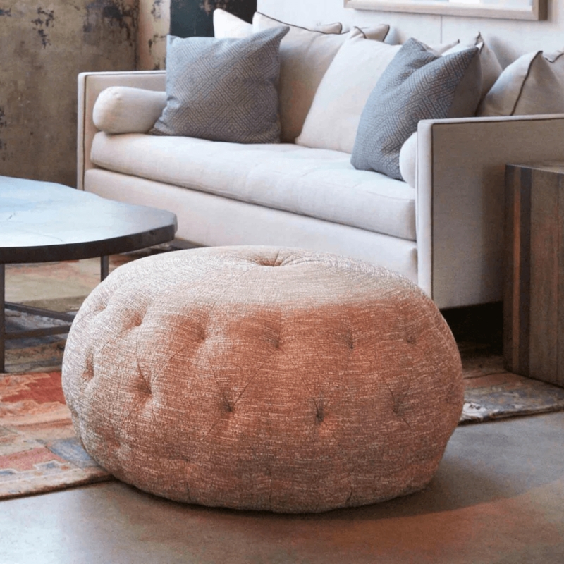 Pouf Ottoman Domed Top Pleated Sides Large Cream Organic Modern