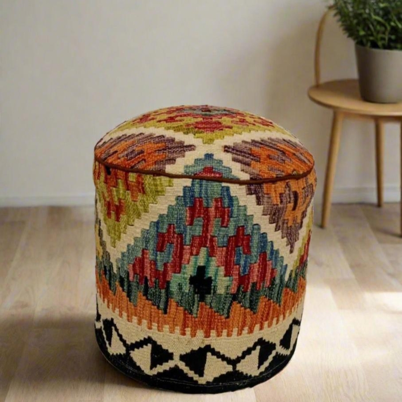 Pouf Ottoman Geometric Kilim Weave Bohemian Southwestern Style