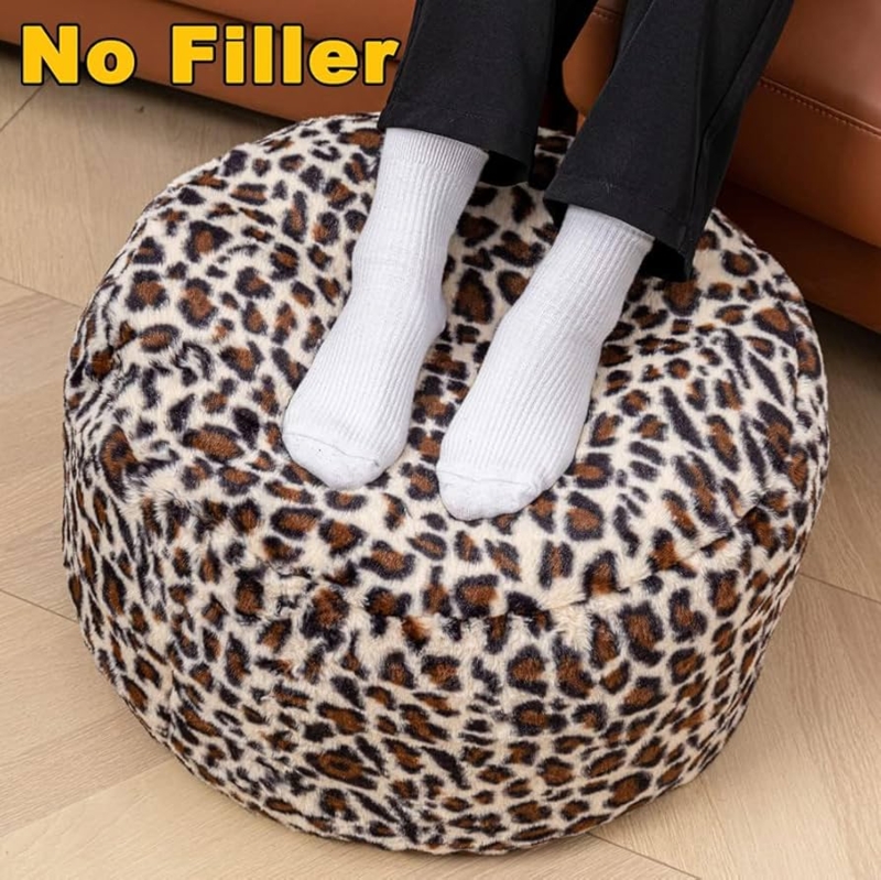 Pouf Ottoman Glam Fuzzy Leopard Print Cozy Living Room Seat