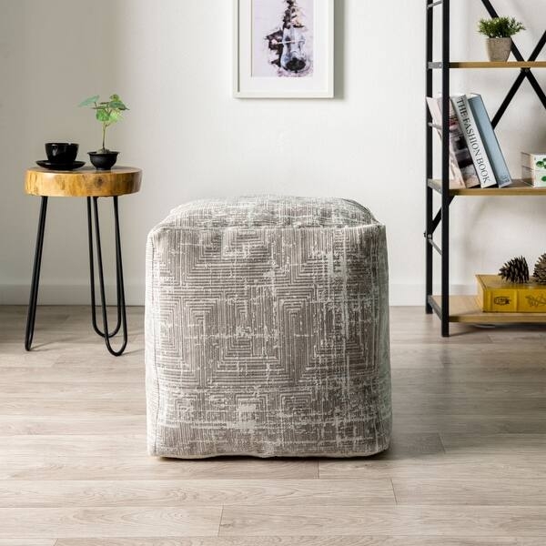 Pouf Ottoman Grey Faceted Geometric Texture Modern Cube Floor Seating
