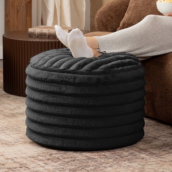 Pouf Ottoman Grey Oversized Shaggy Faux Fur Floor Cushion