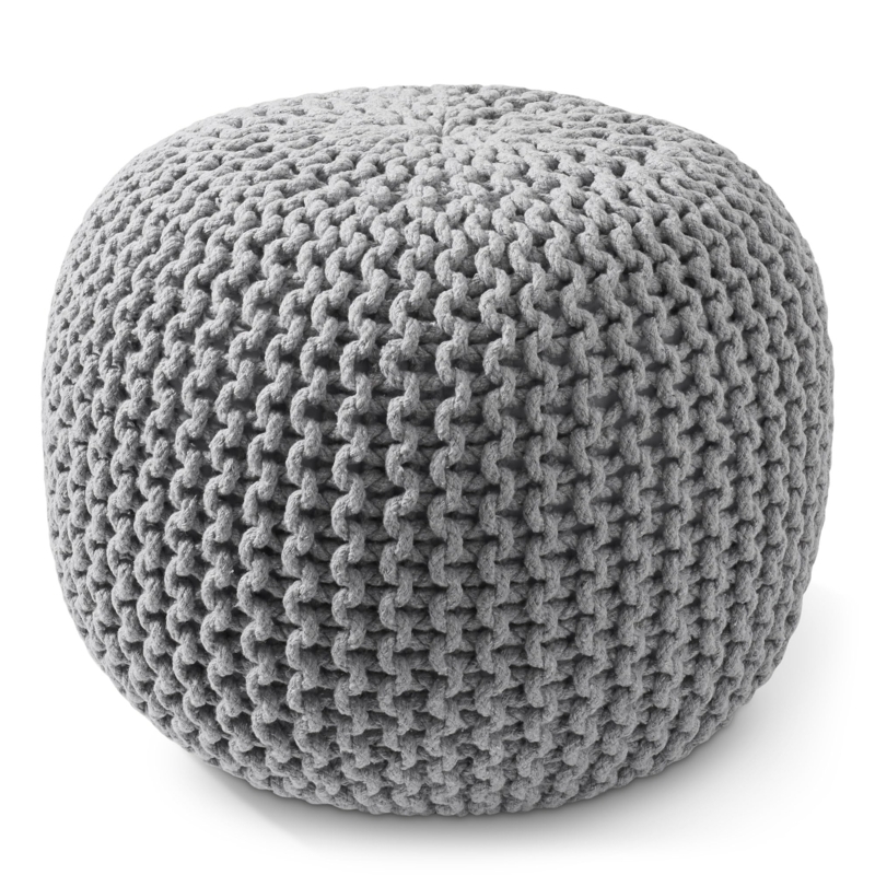 Pouf Ottoman Heathered Gray Chunky Knit Boho Floor Seating