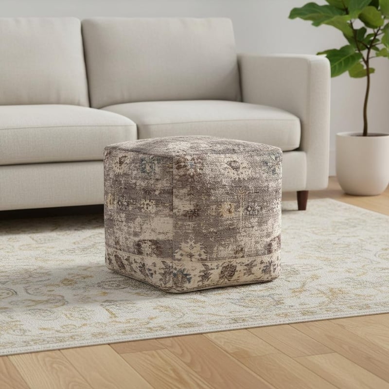 Pouf Ottoman Medallion Pattern Cuboid Shape Bohemian Accent
