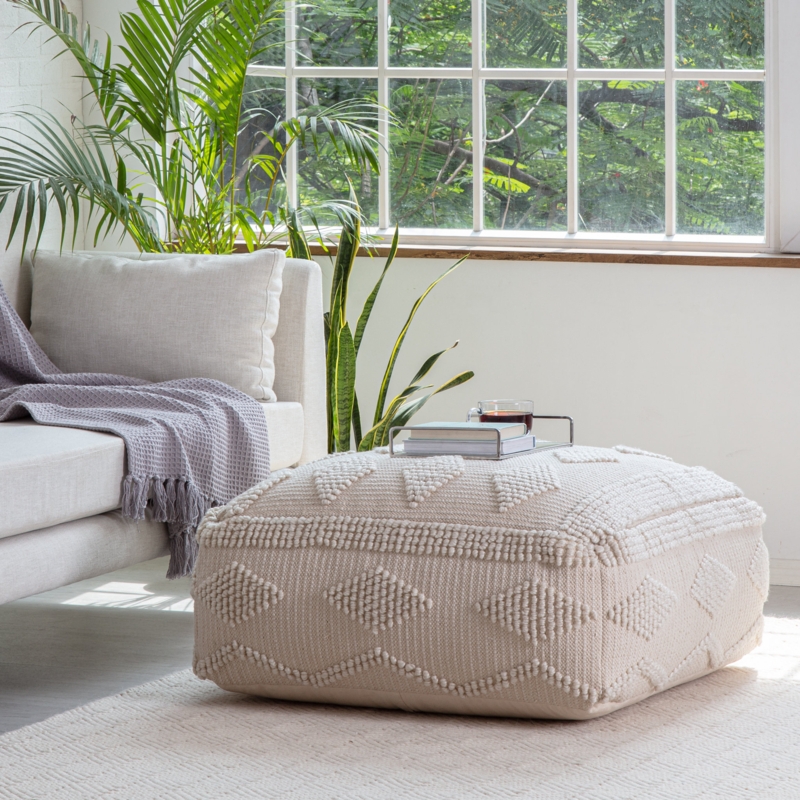 Pouf Ottoman Modern Boho Woven Accent Ottoman Square Form