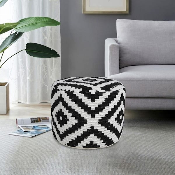 Pouf Ottoman Monochrome Square Pouf with Medallion Pattern