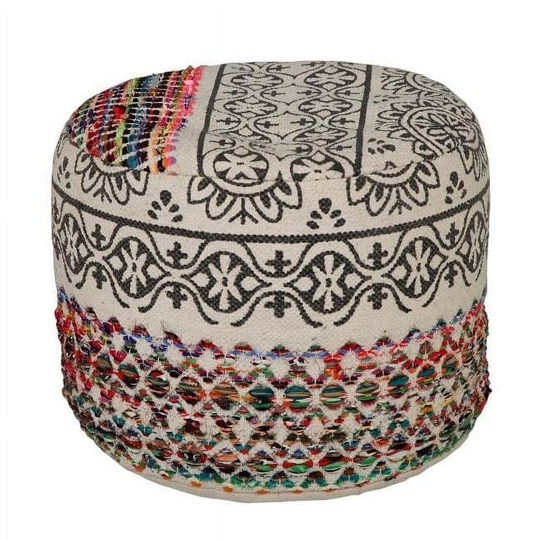 Pouf Ottoman Multi Color Braided Texture Round Drum Cotton Bohemian