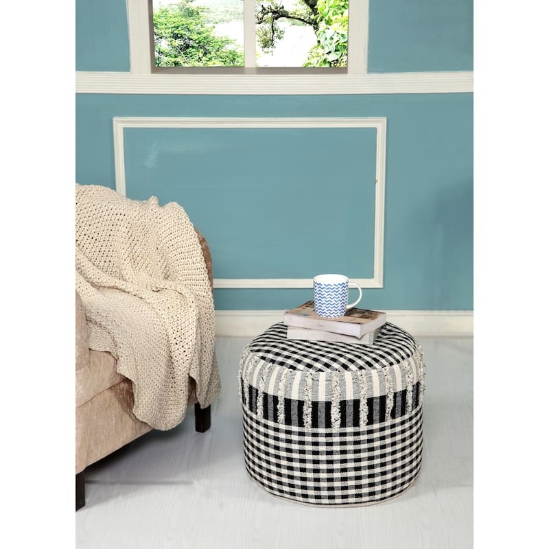 Pouf Ottoman Natural Jute Tone Braided Woven Texture Drum Boho