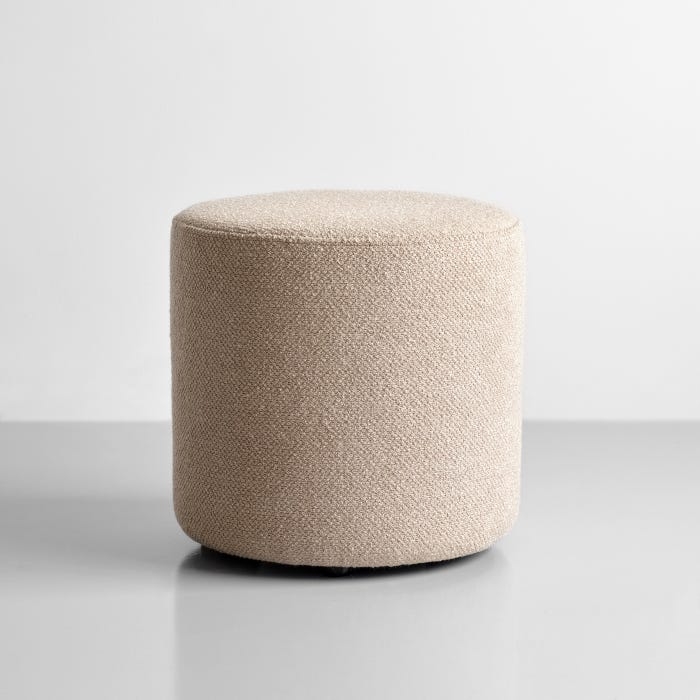 Pouf Ottoman Off White Boucle Texture Slender Metal Base Stool