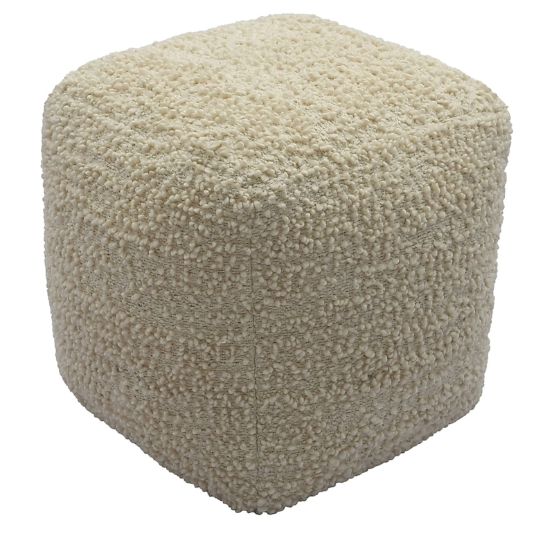 Pouf Ottoman Off White Palette Chunky Woven Texture Cylindrical Boho