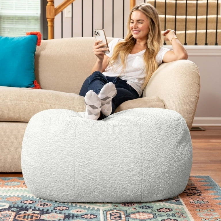 Pouf Ottoman Oval Faux Shearling Cloud White Plush Floor Cushion