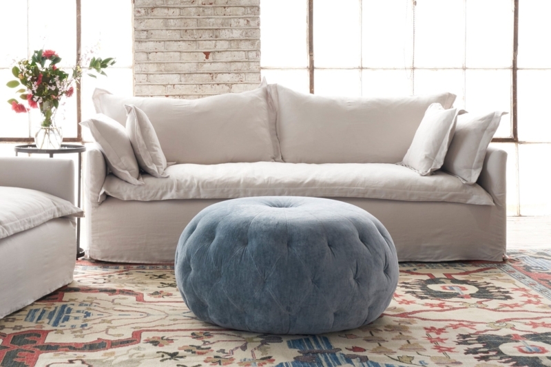 Pouf Ottoman Oversized 36 Inch Cloud Blue Velvet Low Profile Seating