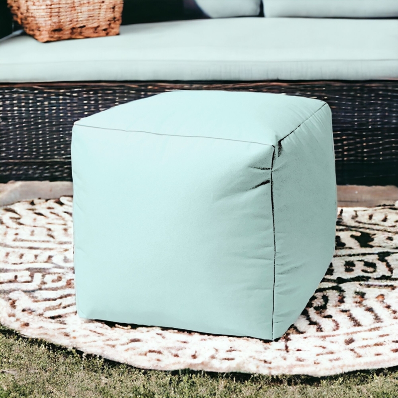 Pouf Ottoman Pale Aqua Woven Square Cube Coastal Modern