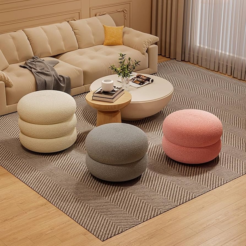Pouf Ottoman Pink Shaggy Texture Rounded Silhouette Boho Chic Accent