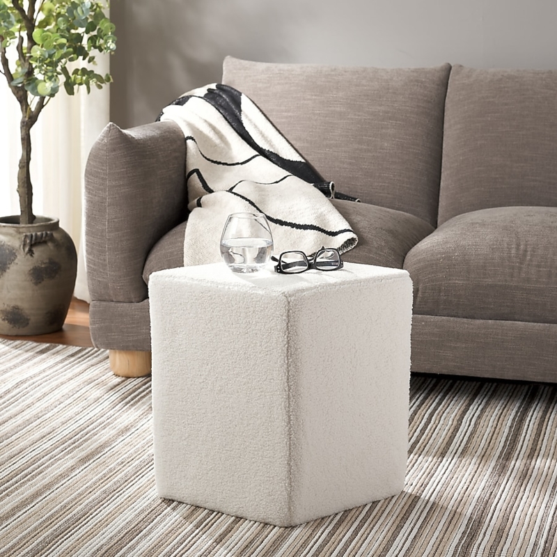 Pouf Ottoman Rectangular Low Profile Sherpa Texture Minimalist