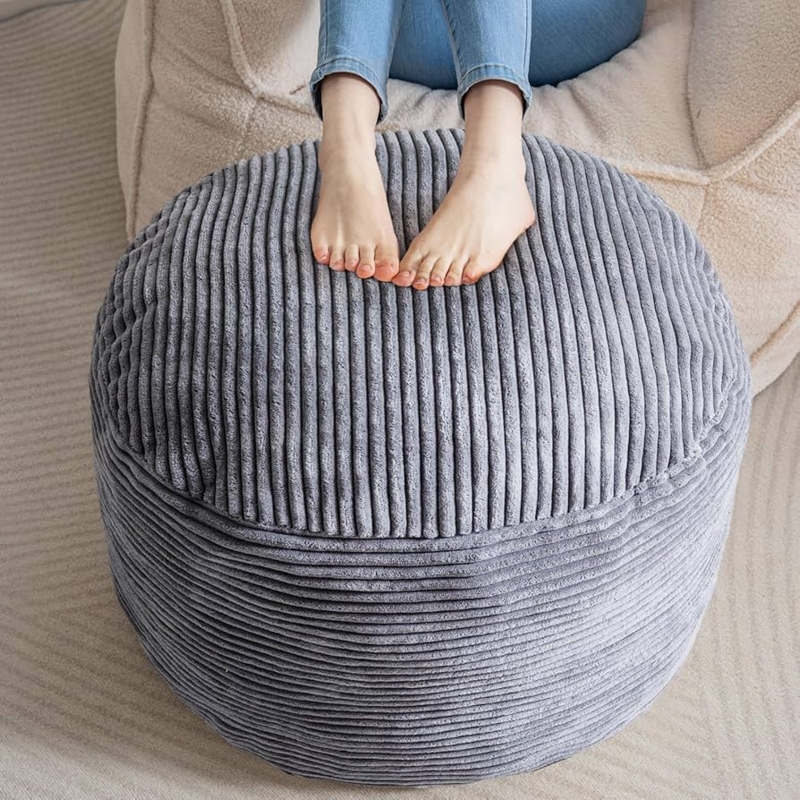 Pouf Ottoman Round Dark Grey Wide Wale Corduroy Floor Cushion