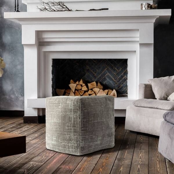 Pouf Ottoman Round Grey White Geometric Trellis Pattern Modern