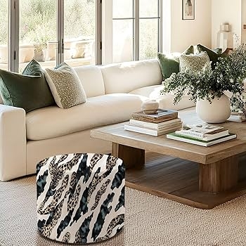 Pouf Ottoman Round Leopard Print Carrying Handle Eclectic