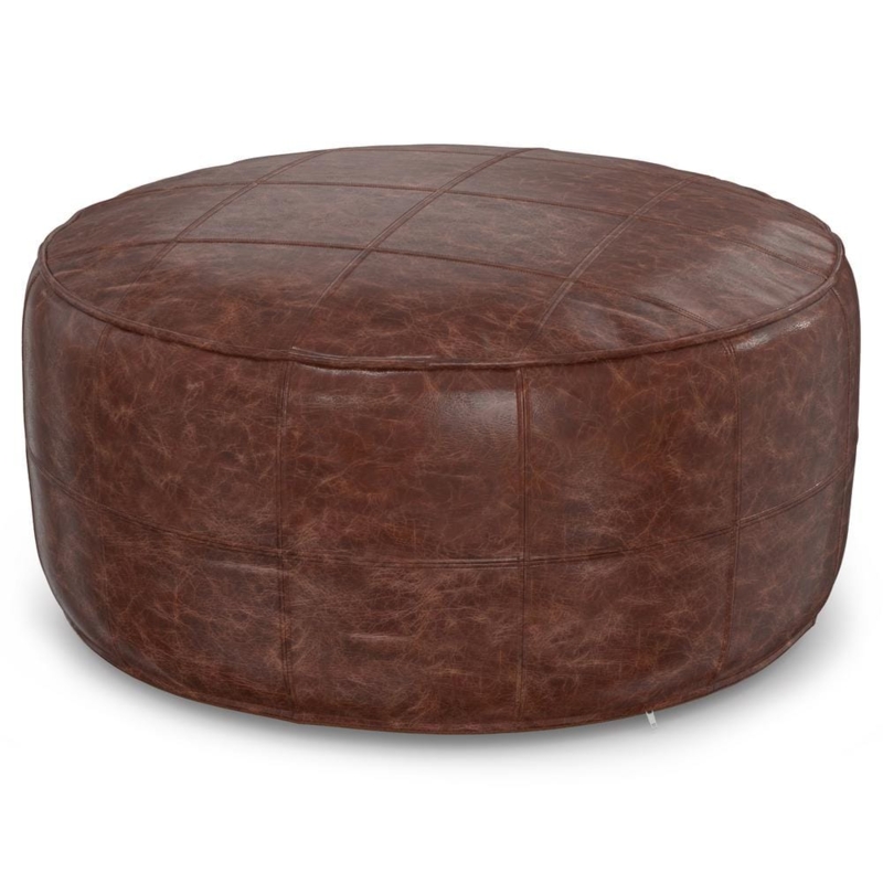 Pouf Ottoman Round Oversized Radial Stitching Dark Brown Industrial
