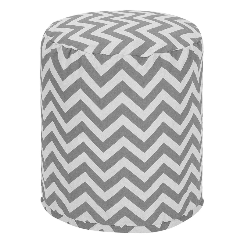 Pouf Ottoman Round Silhouette Soft Seating Gray Chevron Bean Bag