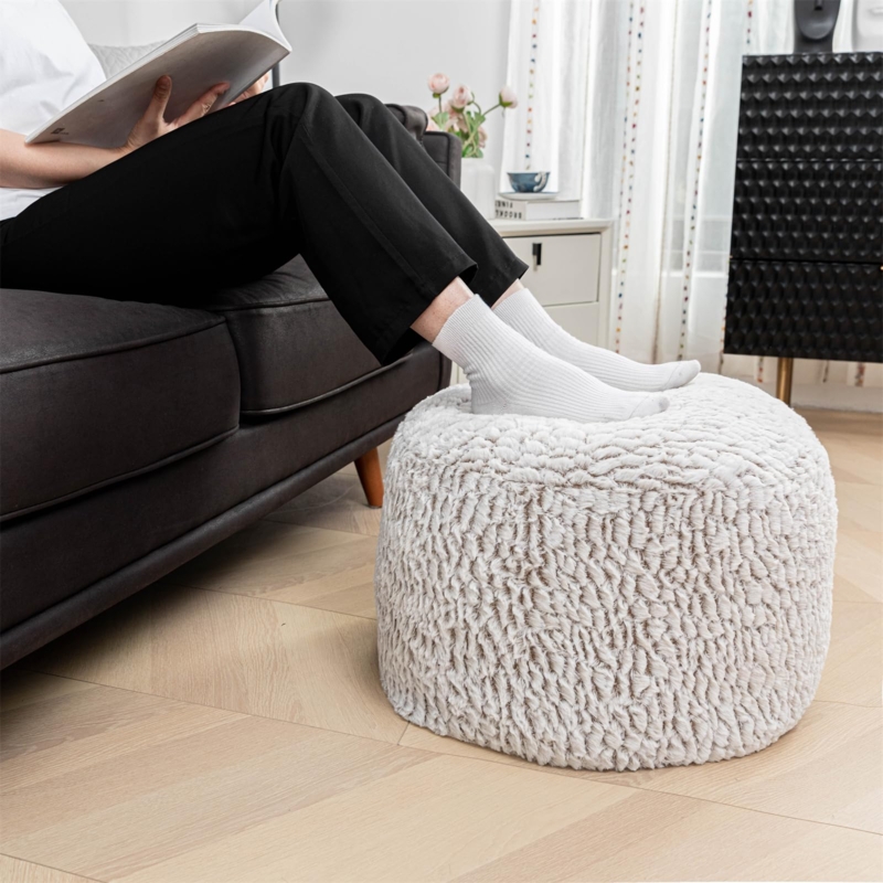 Pouf Ottoman Rust Shaggy Texture Cylindrical Boho Modern Earthy