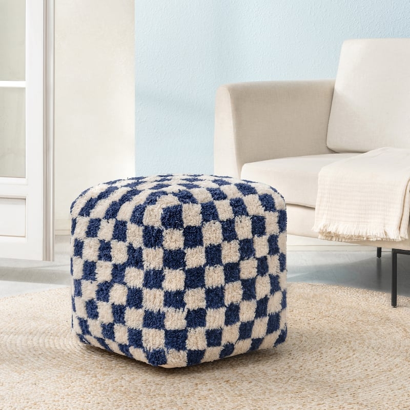 Pouf Ottoman, Sage and Ivory Chunky Knit Round Bohemian Floor Seating