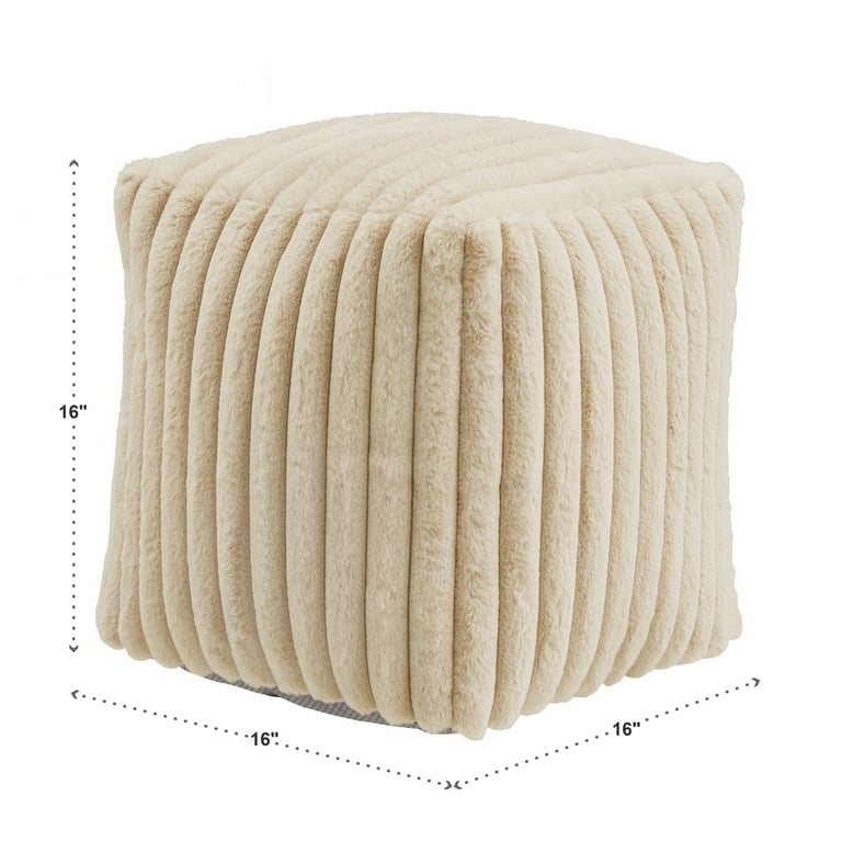 Pouf Ottoman, Shaggy Texture, Channel Tufted Square, Boho Style