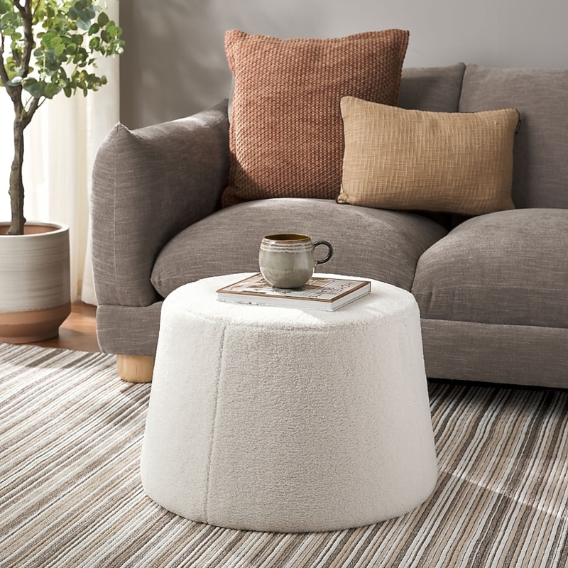 Pouf Ottoman Sherpa Texture Flared Base Modern Cozy