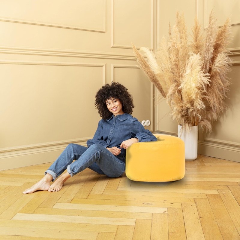 Pouf Ottoman Soleil Yellow Handle Waterproof Patio Pouf