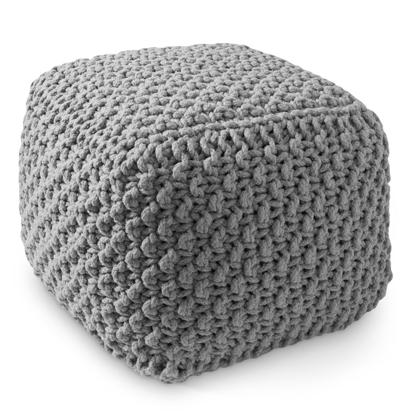 Pouf Ottoman Square Form Chunky Braided Knit Cotton Boho Chic