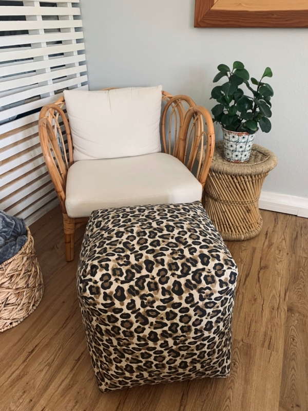 Pouf Ottoman Square Leopard Print Floor Level Eclectic Seating