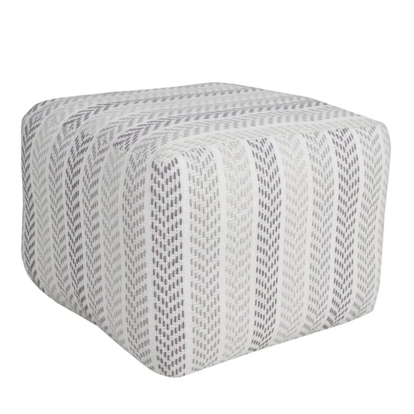 Pouf Ottoman Square Silhouette Matte Finish Gray and White Woven