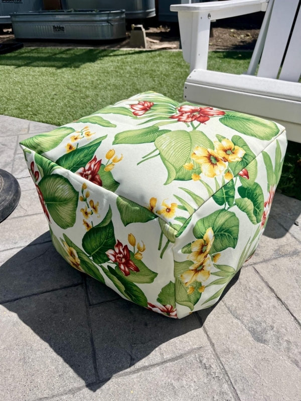Pouf Ottoman Square Silhouette Tropical Leaf Pattern Coastal Accent