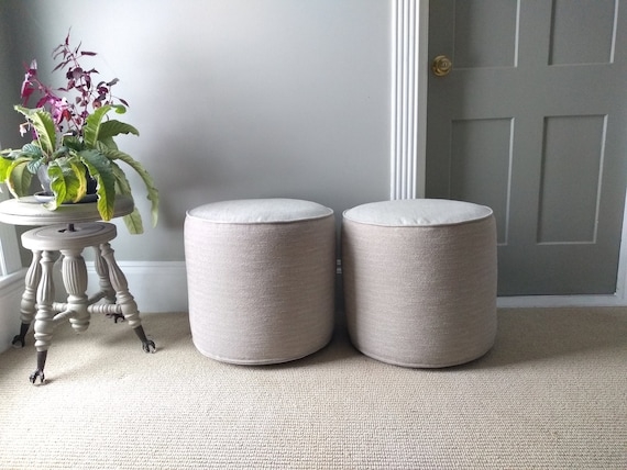 Pouf Ottoman Stack with Fabric Strap Handles Minimalist Decor