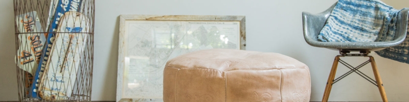 Pouf Ottoman Tan Leather Like Stackable Design Boho Chic