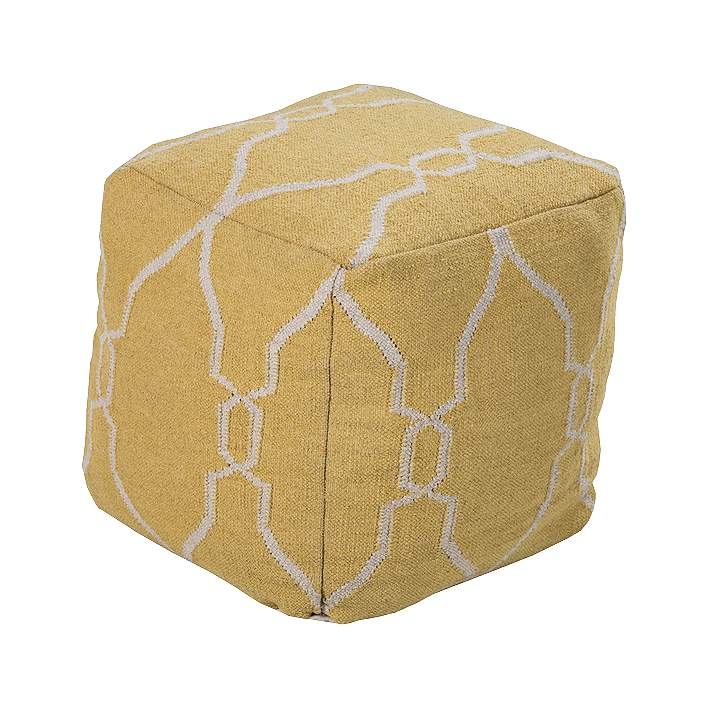 Pouf Ottoman Trellis Pattern Yolk Yellow Cube Woven