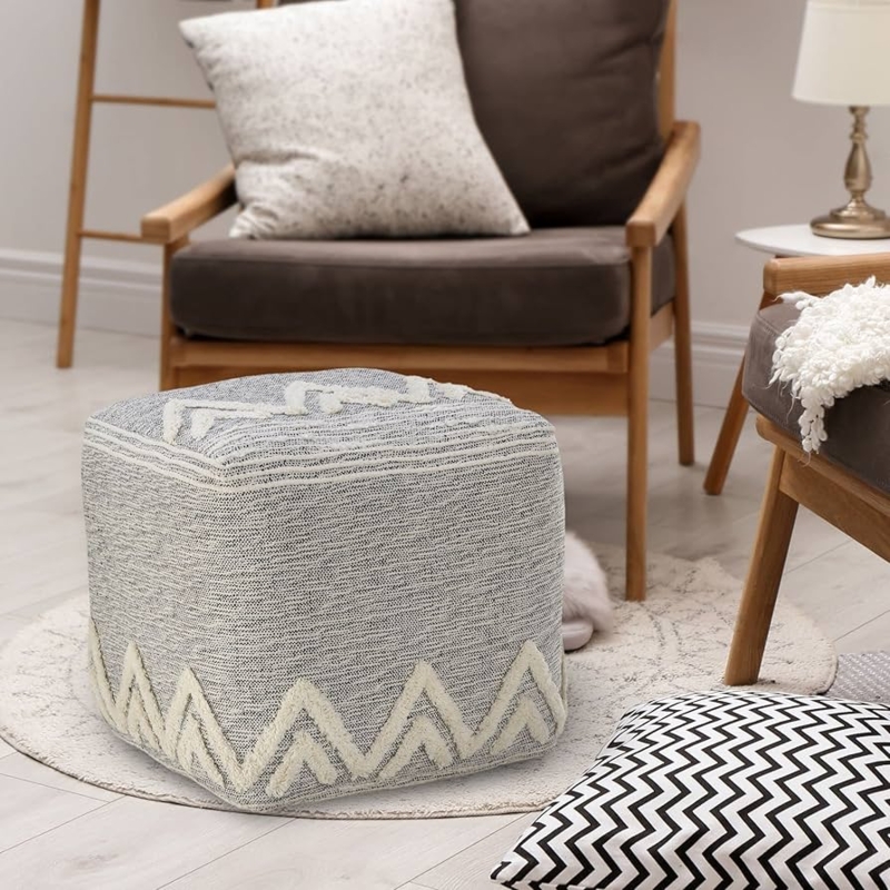 Pouf Ottoman Tufted Geometric Peaks Pattern Square Pouf