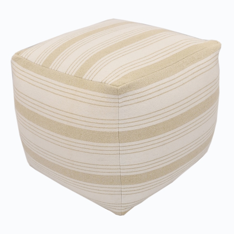 Pouf Ottoman Vertical Stripes Braided Texture Natural Taupe Boho Coastal