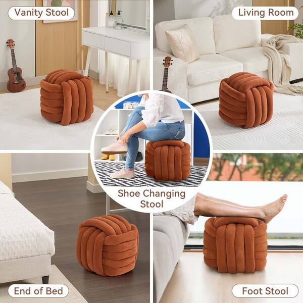 Pouf Ottoman Vibrant Orange Square Chenille Accent Floor Cushion