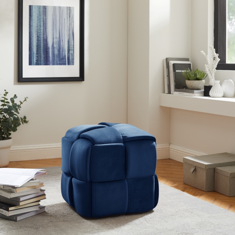 Pouf Ottoman with Modular Segmented Design in Light Gray (61 chars)