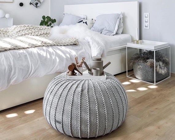 Pouf Oversized Spherical Heavy Cable Knit Scandinavian Decor