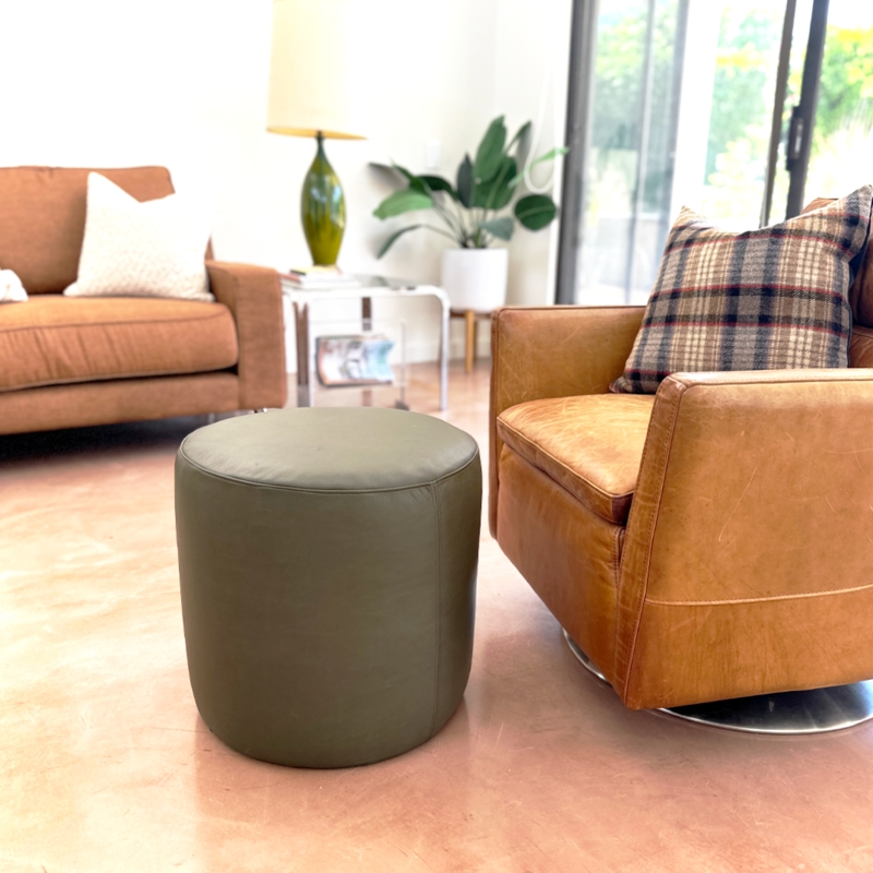 Pouf Panel Stitching Leather Like Piped Seams Minimalist Concept