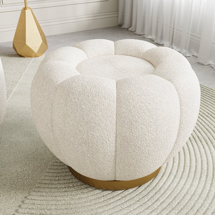 Pouf Pumpkin Shape Segmented Sides Boucle Organic Style Accent