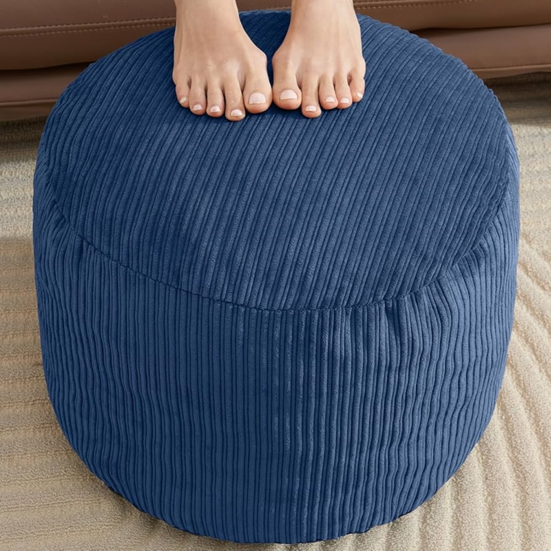 Pouf Rectangular Navy Corduroy Texture with Side Handle