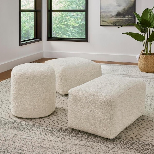 Pouf Rectangular Oversized Boucle Hand Woven Construction