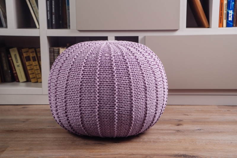 Pouf Round Chunky Knit Crochet Texture Lavender Purple Fabric